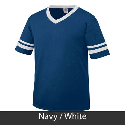 Alpha Delta Pi V-Neck Jersey with Striped Sleeves - 360 - TWILL