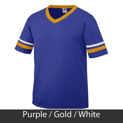 Alpha Delta Pi V-Neck Jersey with Striped Sleeves - 360 - TWILL