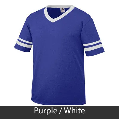 Alpha Delta Pi V-Neck Jersey with Striped Sleeves - 360 - TWILL