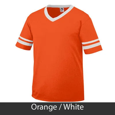 Alpha Delta Pi V-Neck Jersey with Striped Sleeves - 360 - TWILL