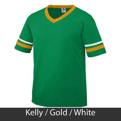 Alpha Delta Pi V-Neck Jersey with Striped Sleeves - 360 - TWILL