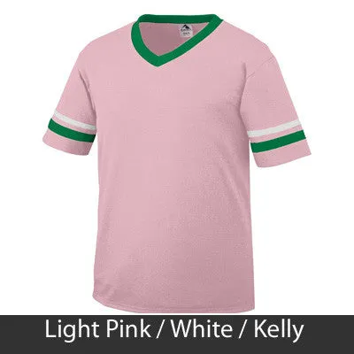 Alpha Delta Pi V-Neck Jersey with Striped Sleeves - 360 - TWILL
