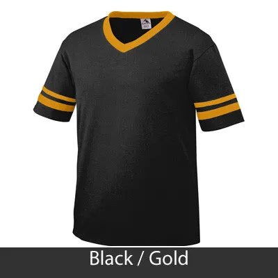Alpha Delta Pi V-Neck Jersey with Striped Sleeves - 360 - TWILL