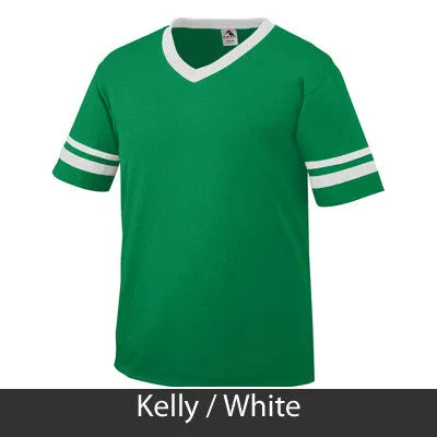 Alpha Delta Pi V-Neck Jersey with Striped Sleeves - 360 - TWILL