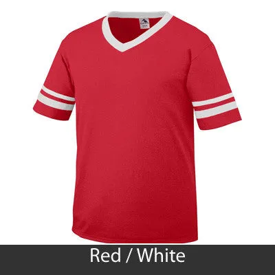 Alpha Delta Pi V-Neck Jersey with Striped Sleeves - 360 - TWILL