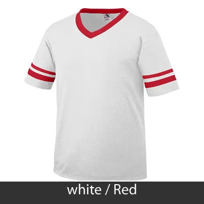 Alpha Delta Pi V-Neck Jersey with Striped Sleeves - 360 - TWILL