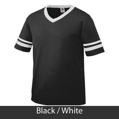 Alpha Delta Pi V-Neck Jersey with Striped Sleeves - 360 - TWILL