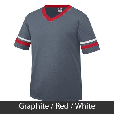 Alpha Delta Pi V-Neck Jersey with Striped Sleeves - 360 - TWILL