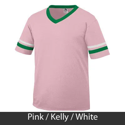 Alpha Delta Pi V-Neck Jersey with Striped Sleeves - 360 - TWILL