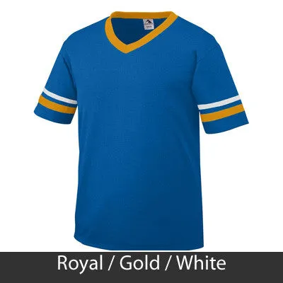 Alpha Delta Pi V-Neck Jersey with Striped Sleeves - 360 - TWILL