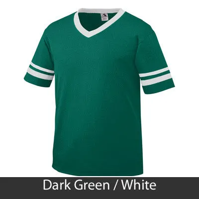 Alpha Delta Pi V-Neck Jersey with Striped Sleeves - 360 - TWILL