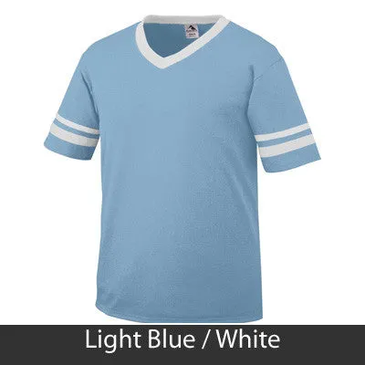 Alpha Delta Pi V-Neck Jersey with Striped Sleeves - 360 - TWILL