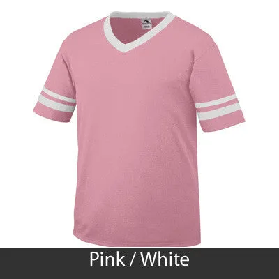 Alpha Delta Pi V-Neck Jersey with Striped Sleeves - 360 - TWILL