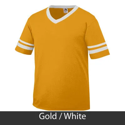 Alpha Delta Pi V-Neck Jersey with Striped Sleeves - 360 - TWILL