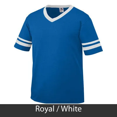 Alpha Delta Pi V-Neck Jersey with Striped Sleeves - 360 - TWILL