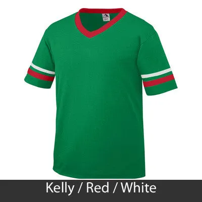 Alpha Delta Pi V-Neck Jersey with Striped Sleeves - 360 - TWILL