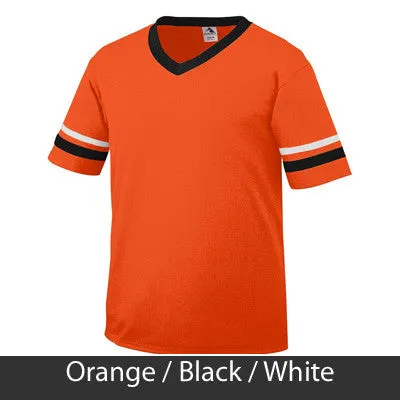 Alpha Delta Pi V-Neck Jersey with Striped Sleeves - 360 - TWILL