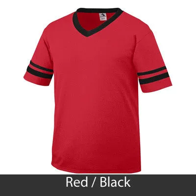 Alpha Gamma Delta V-Neck Jersey with Striped Sleeves - 360 - TWILL
