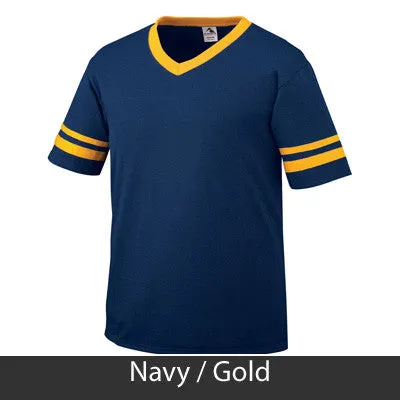Alpha Gamma Delta V-Neck Jersey with Striped Sleeves - 360 - TWILL