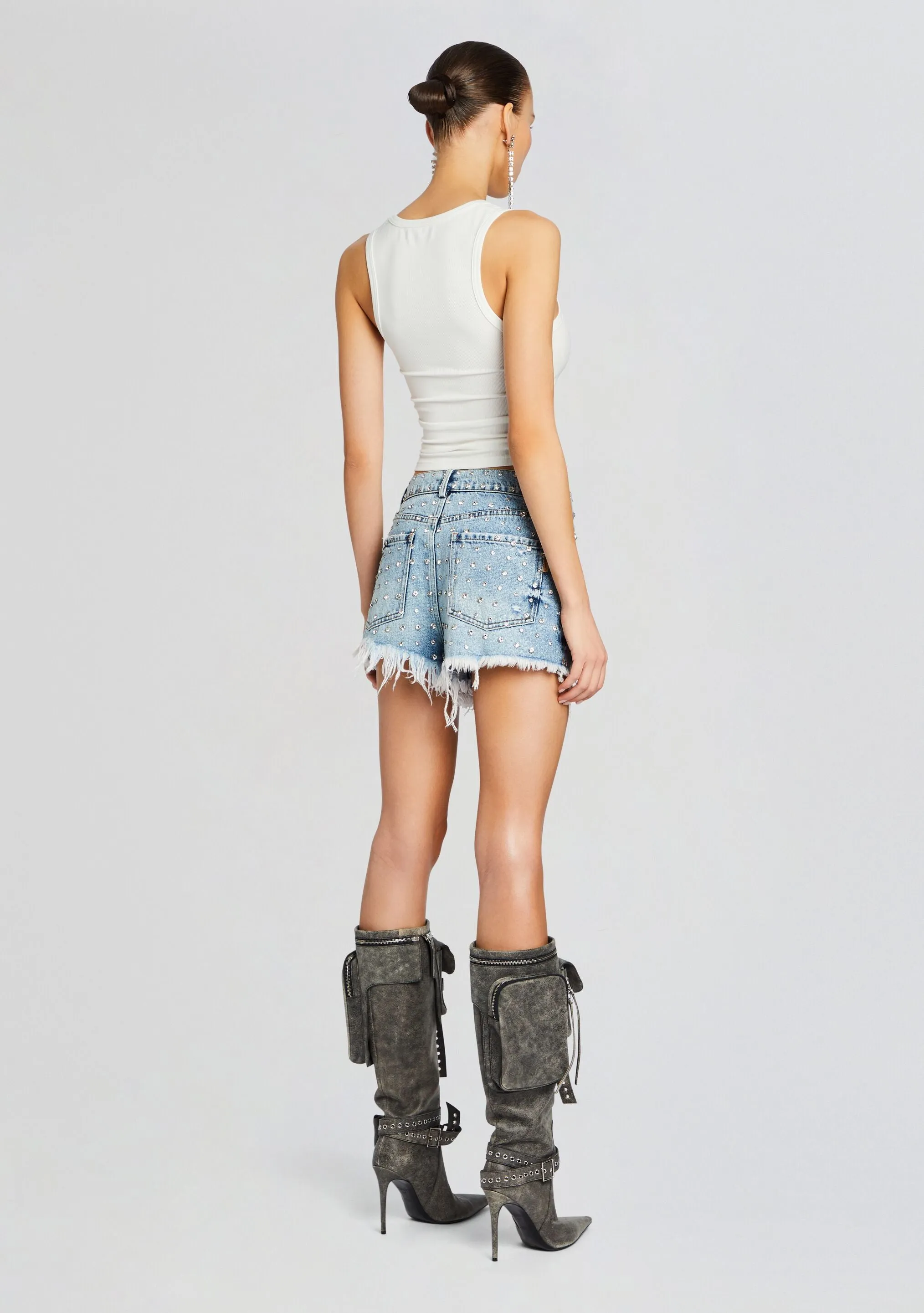 Angel Embellished Denim Short