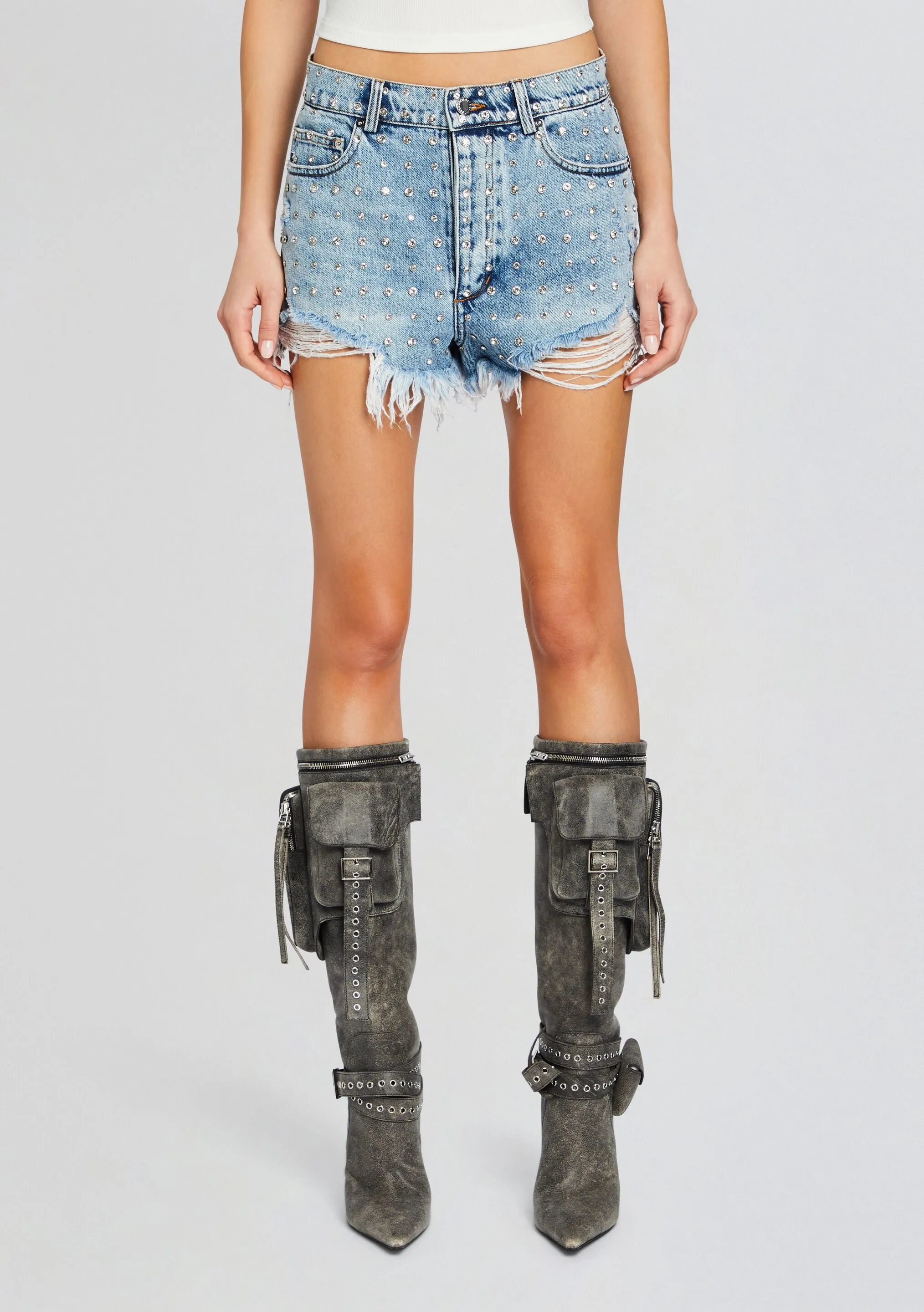 Angel Embellished Denim Short