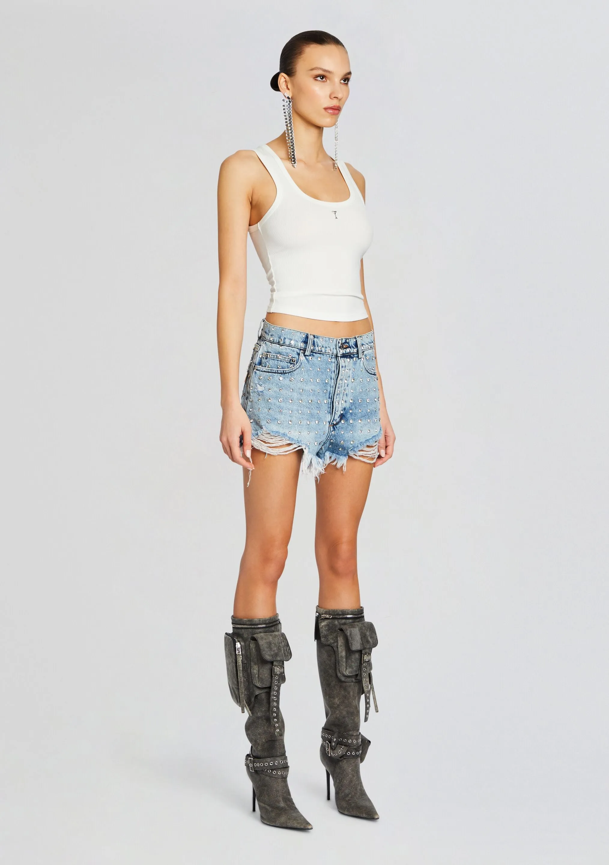 Angel Embellished Denim Short