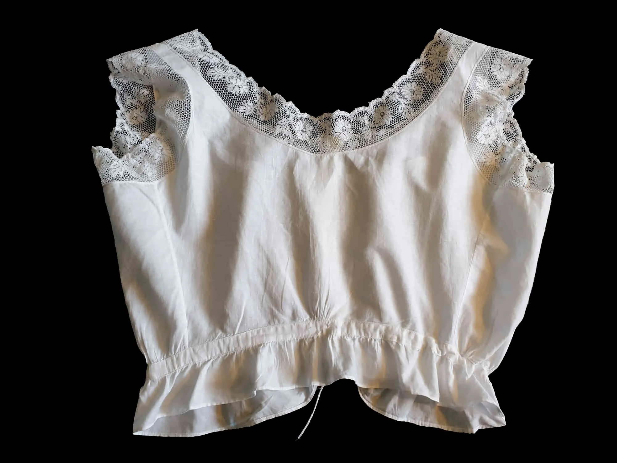 Antique, Edwardian Camisole, Corset Cover, With Flower Lace - M