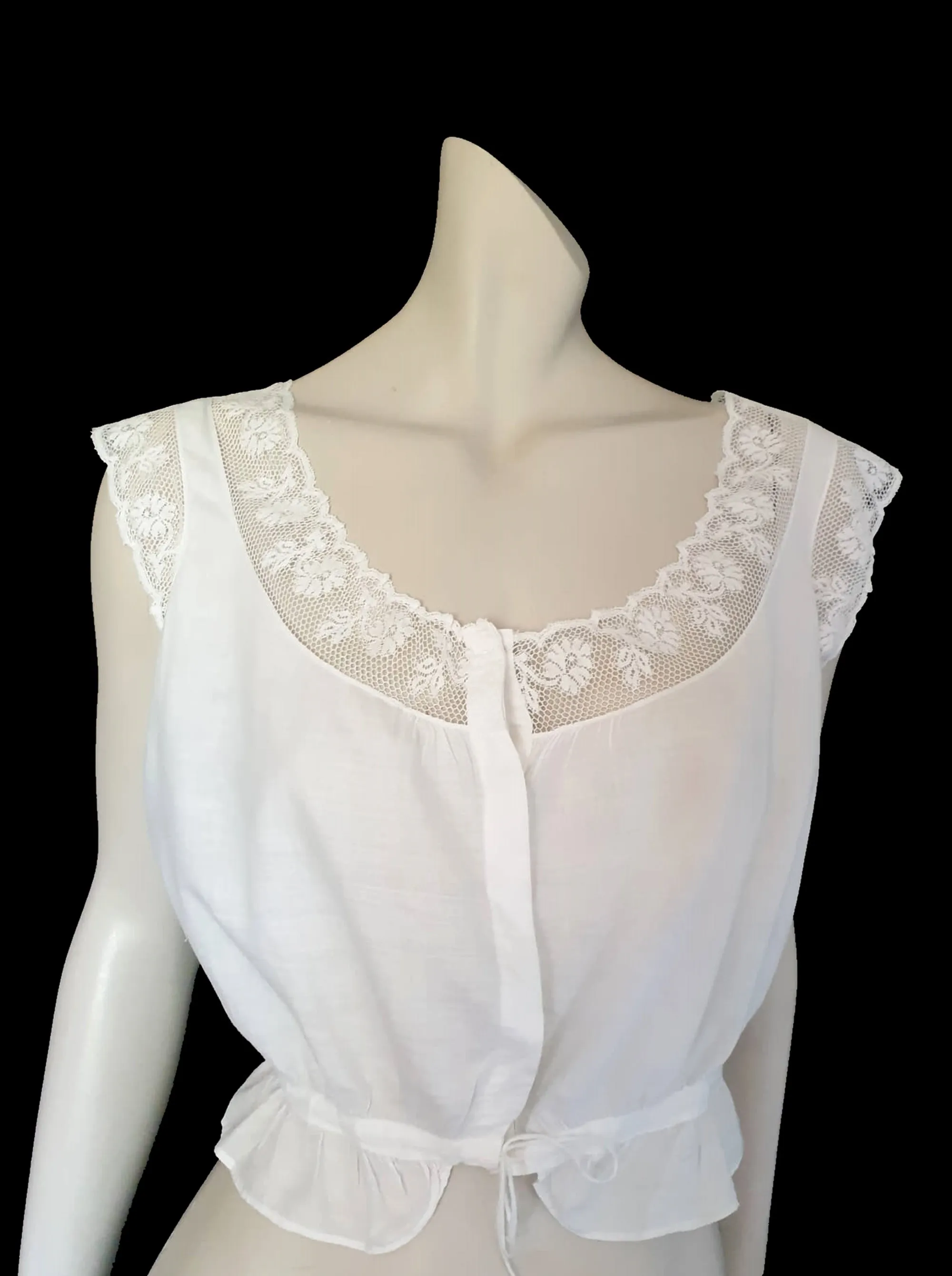 Antique, Edwardian Camisole, Corset Cover, With Flower Lace - M