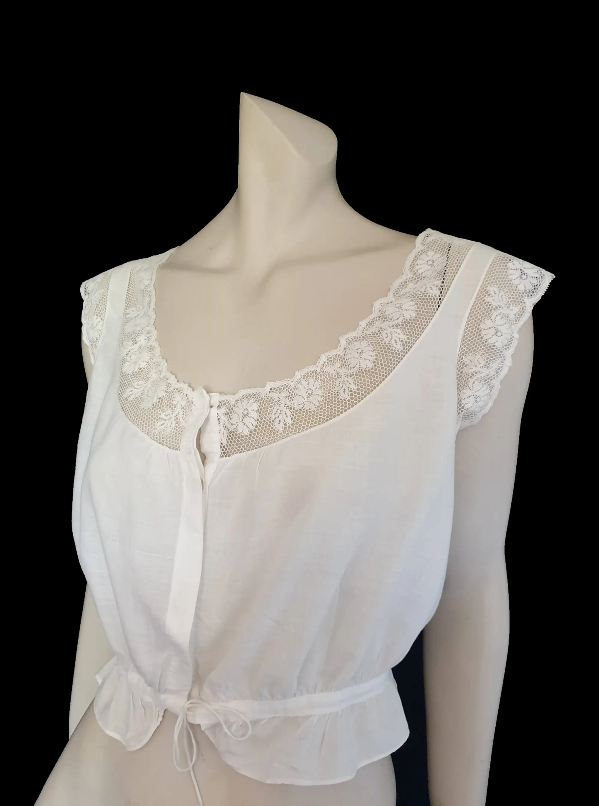 Antique, Edwardian Camisole, Corset Cover, With Flower Lace - M