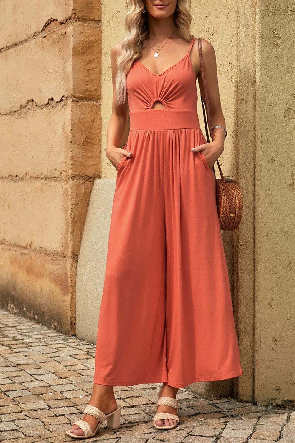 *APP EXCLUSIVE* Smocked Spaghetti Strap Wide Leg Jumpsuit