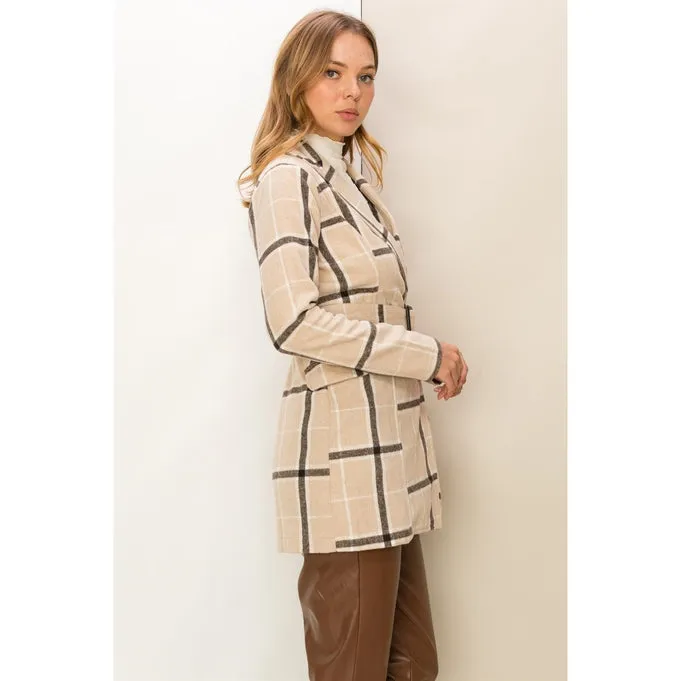 Aria Plaid Belted Coat Brown
