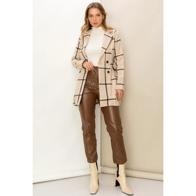 Aria Plaid Belted Coat Brown