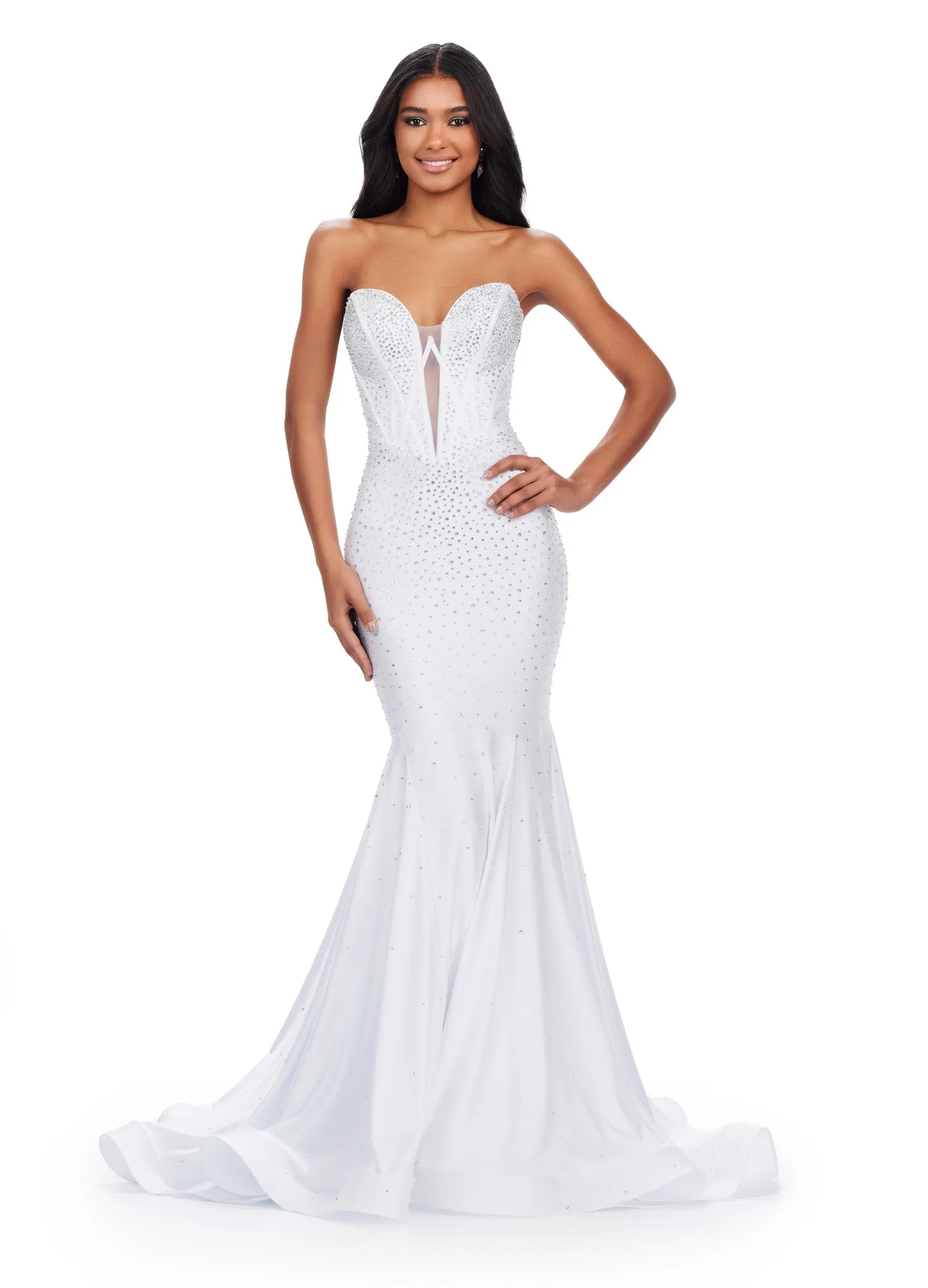 Ashley Lauren 11560 Strapless Fitted Jersey Prom Dress Mermaid V Neck Formal Pageant Gown
