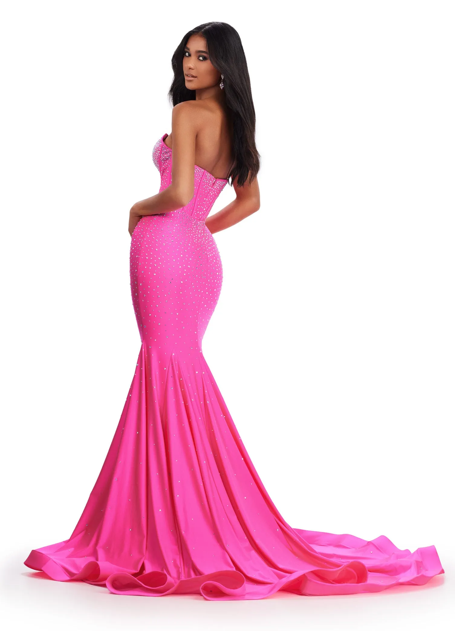 Ashley Lauren 11560 Strapless Fitted Jersey Prom Dress Mermaid V Neck Formal Pageant Gown
