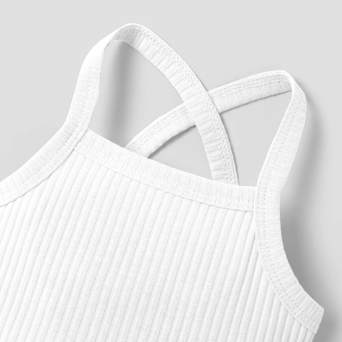 Baby Girl 95% Cotton Ribbed Sleeveless Spaghetti Strap Romper