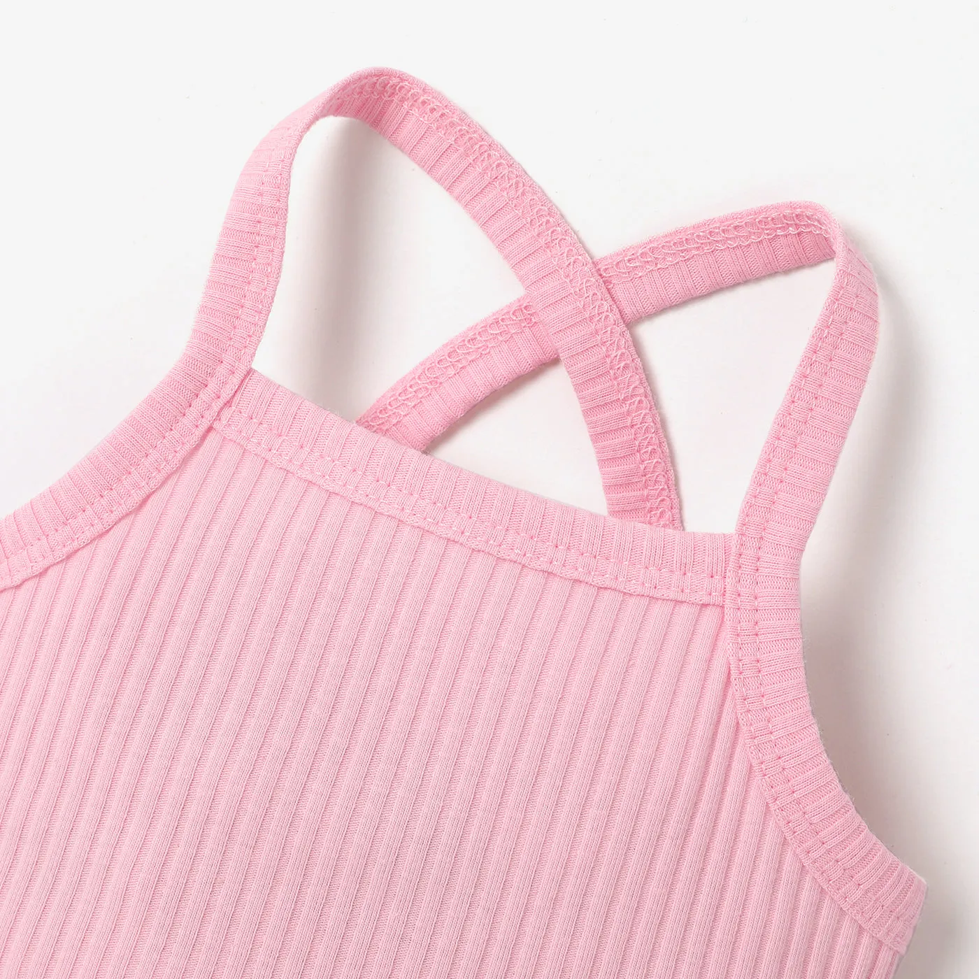 Baby Girl 95% Cotton Ribbed Sleeveless Spaghetti Strap Romper