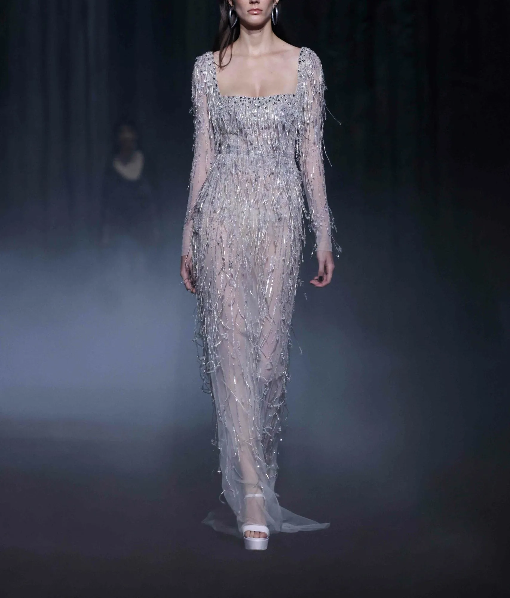 Beaded Tulle Long Dress