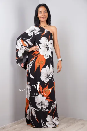 Black One shoulder dress with flower print