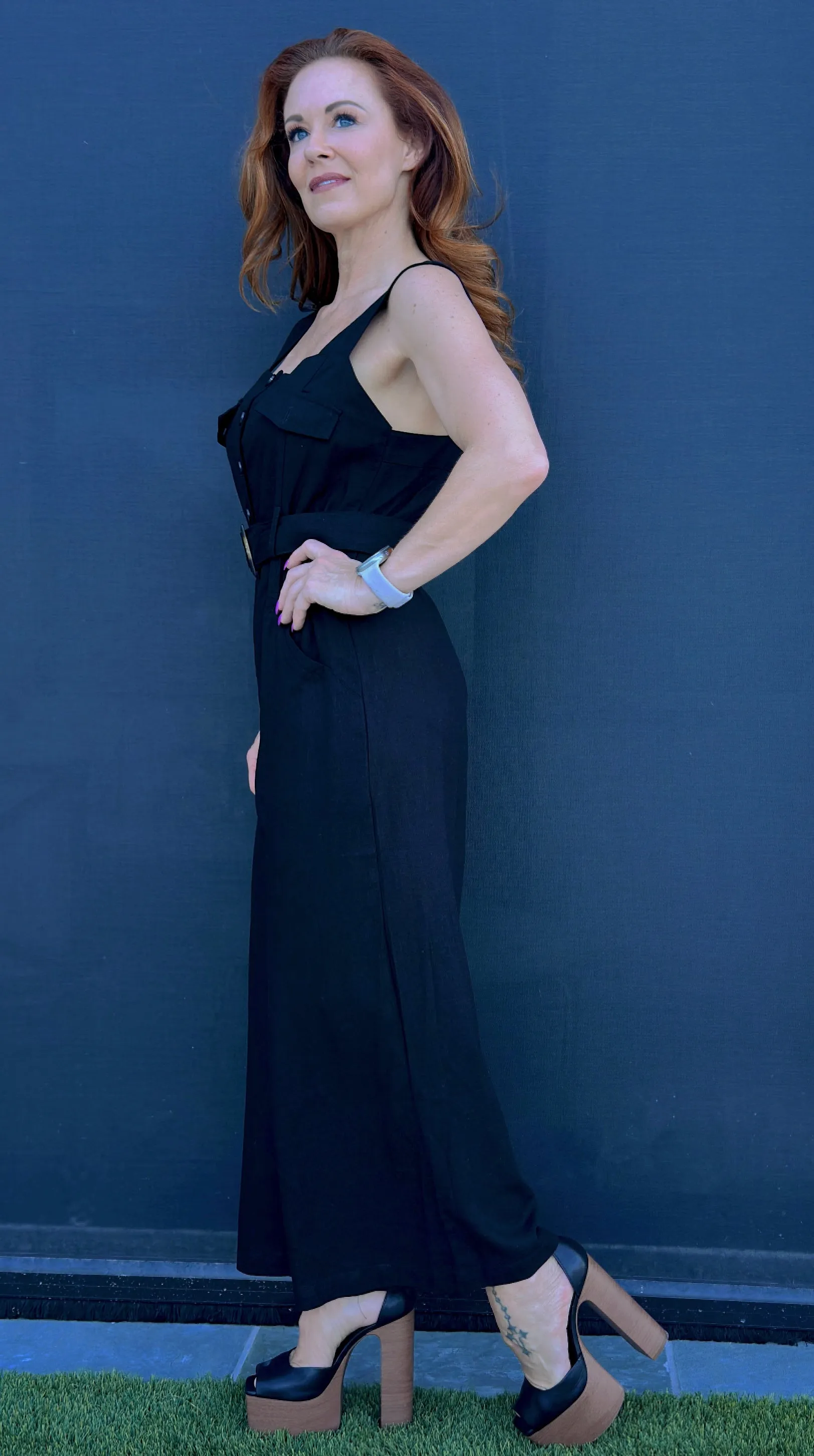 Black Sleeveless Button Down Jumpsuit