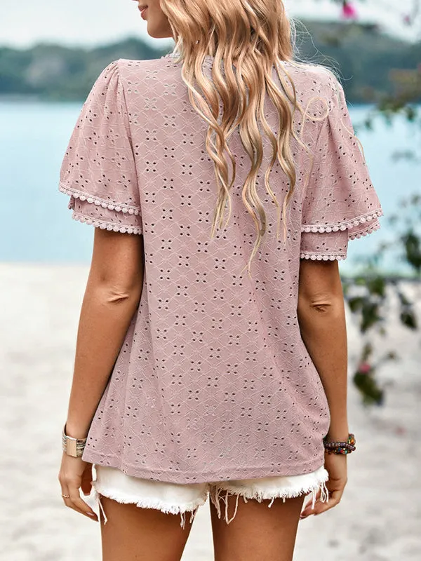 Bohemian Pink Ruffled Eyelet Blouse