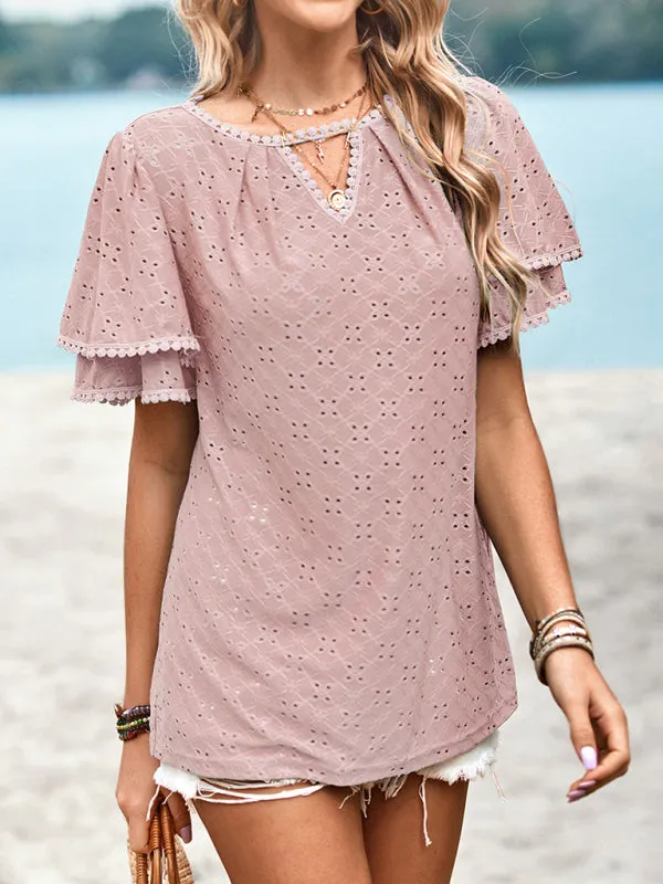 Bohemian Pink Ruffled Eyelet Blouse