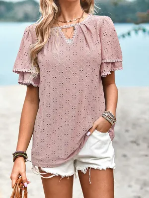 Bohemian Pink Ruffled Eyelet Blouse
