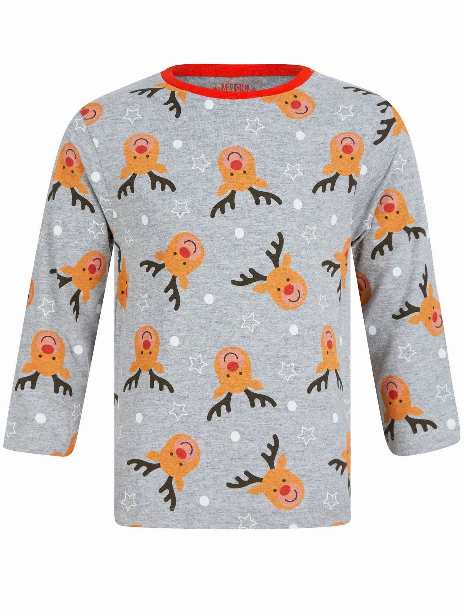 Boy's Rudolph Repeat Motif 2PC Lounge Pyjama Set in Light Grey Marl - Merry Christmas Kids (4-12yrs)