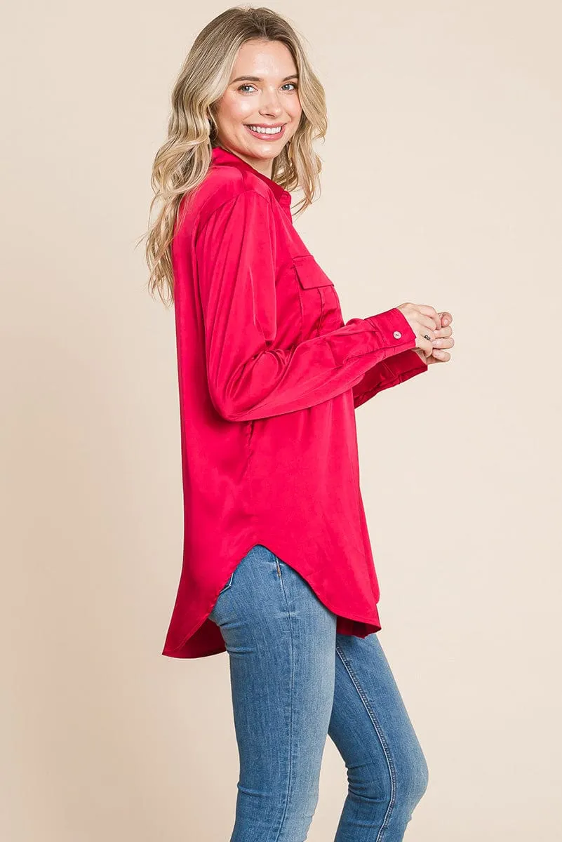 Button up collared long sleeve Satin blouse