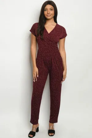 C7-A-1-J14925 BURGUNDY WHITE POLKA DOTS JUMPSUIT 2-2-2