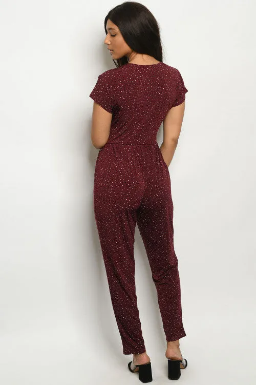 C7-A-1-J14925 BURGUNDY WHITE POLKA DOTS JUMPSUIT 2-2-2