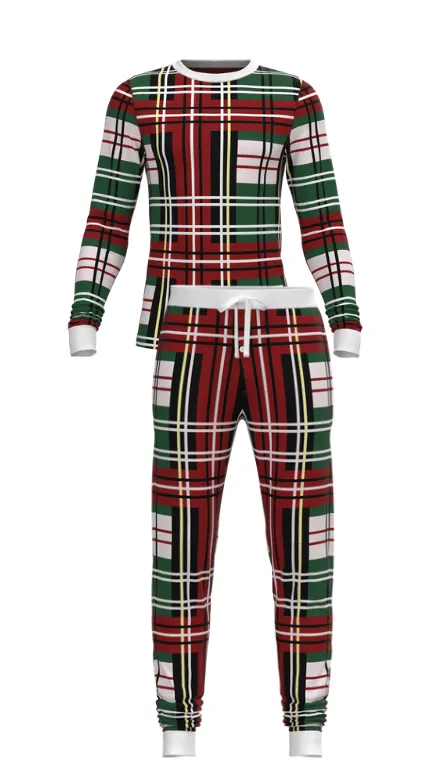 Christmas Plaid Long Sleeve Top and Jogger Pant SET (Men)