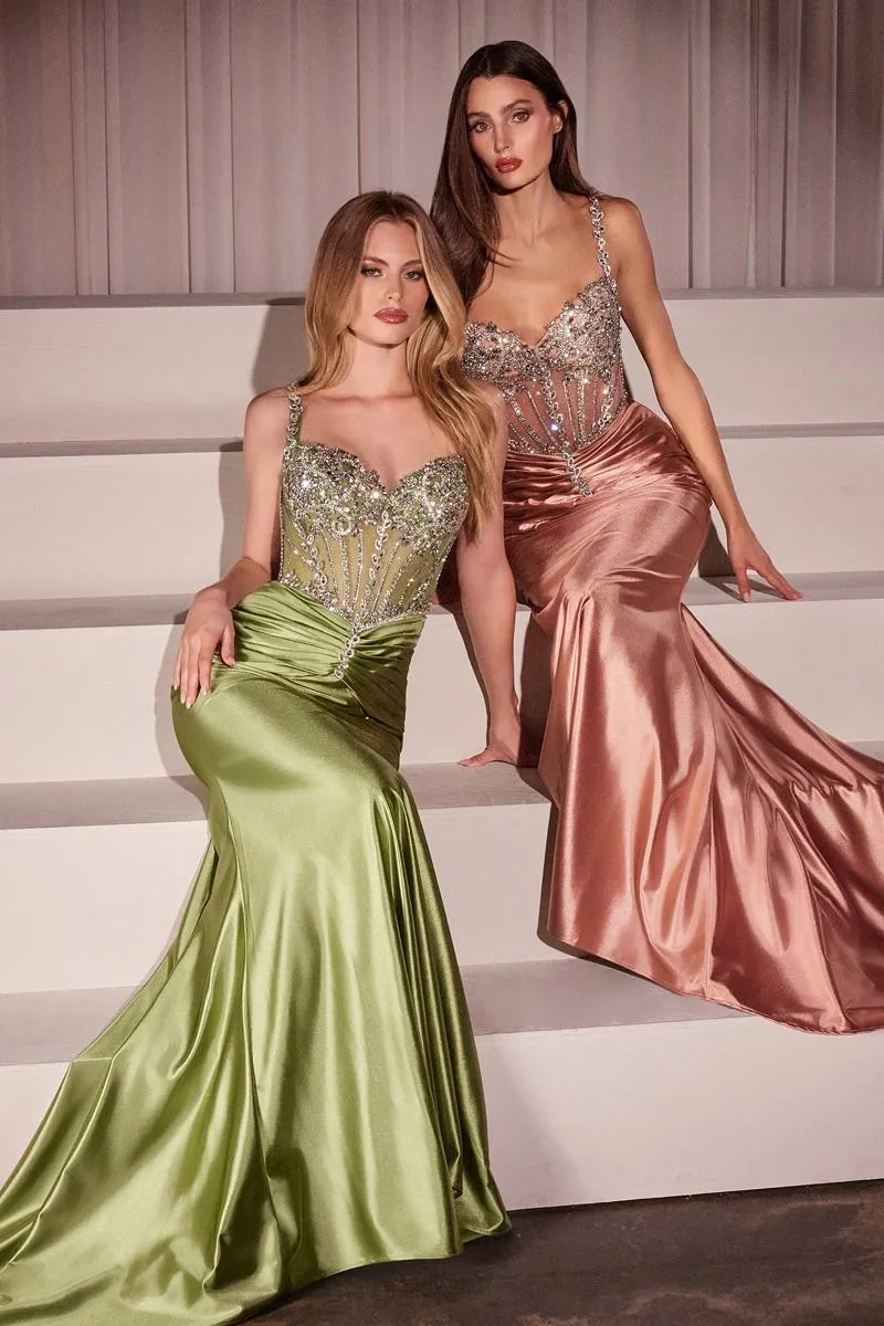 CRYSTAL EMBELLISHED FITTED SATIN DRESS CDCD757