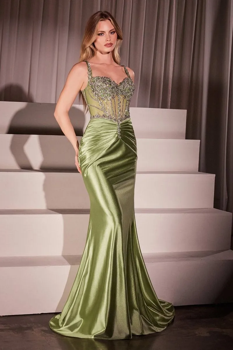 CRYSTAL EMBELLISHED FITTED SATIN DRESS CDCD757