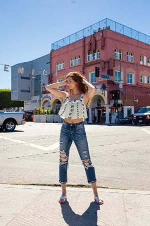 Distressed Cuff Mom Jeans